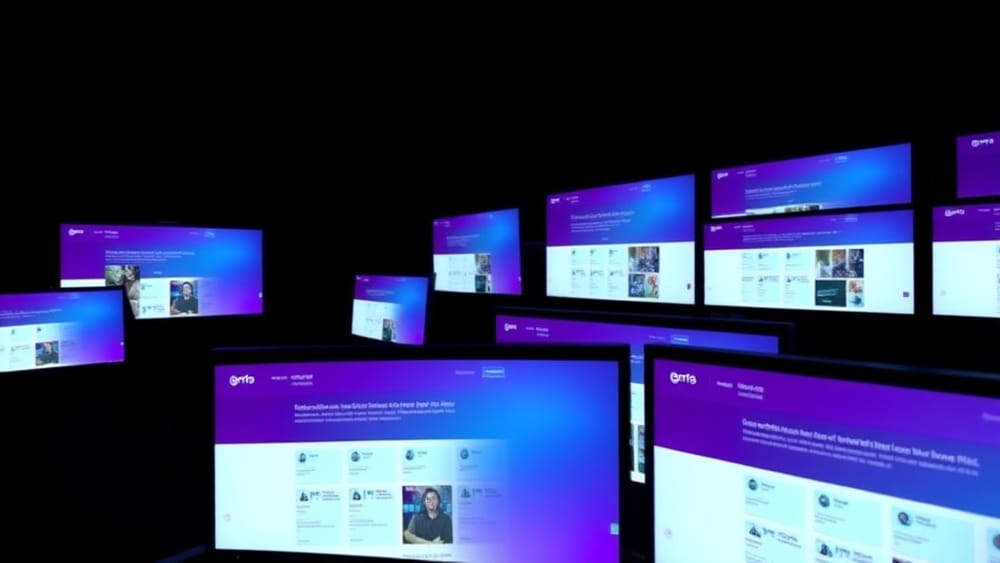 A sea of identical AI-generated portfolio websites displayed side by side on screens