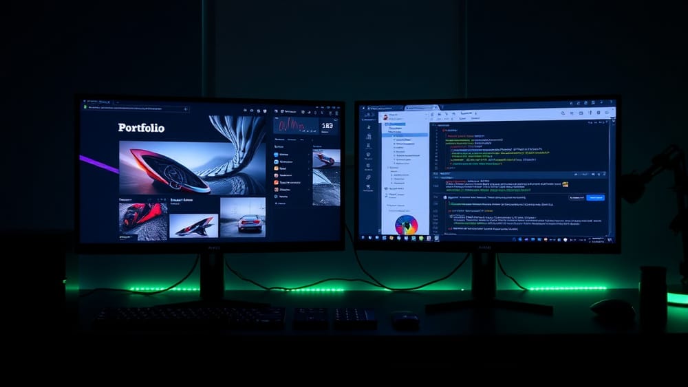 A dynamic developer portfolio updating automatically on a modern screen